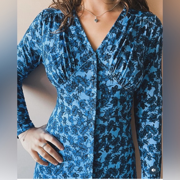 Whistles Women Blue Floral midi dress long sleeves size US8 NWT - Picture 2 of 16